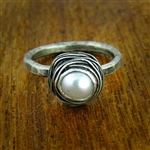 Nested White Pearl Engagement Ring
