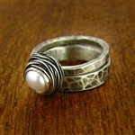 Nested Pearl Engagement Ring Set