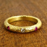 Serendipity Carved Wedding Band with Diamond and Sapphires