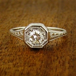 Vintage Engagement Ring with Botanical Filigree Design, circa 1970
