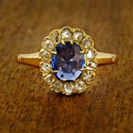 Vintage Engagement Ring with Cushion Cut Sapphire, circa 1900