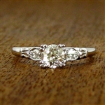 Vintage Engagement Ring with Round Side Stones, circa 1950