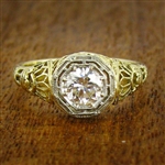 Vintage Engagement Ring with Yellow Gold Filigree Setting, circa 1935
