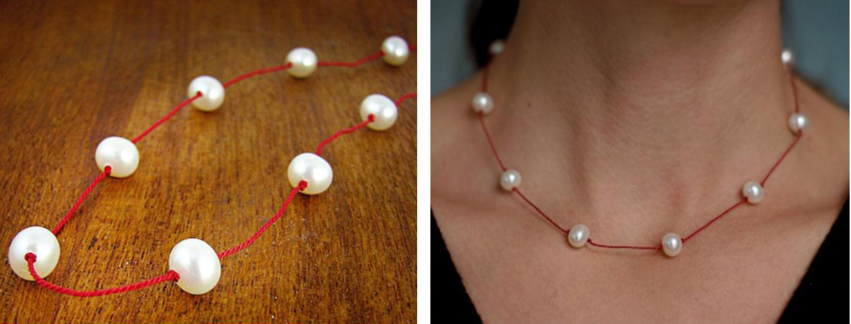 Turtle Love Co.'s Classic Floating Pearl Necklace with Red Silk Turtle Love Co.'s Classic Floating Pearl Necklace with Red Silk