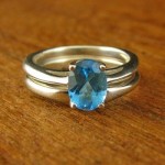 Oval Blue Topaz Engagement Ring Set