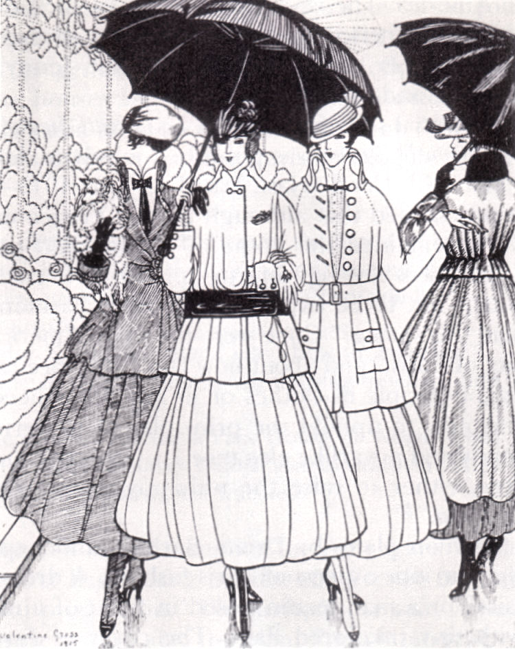 "It's Still Raining," fashion plate from Gazette du Bon Ton, 1915