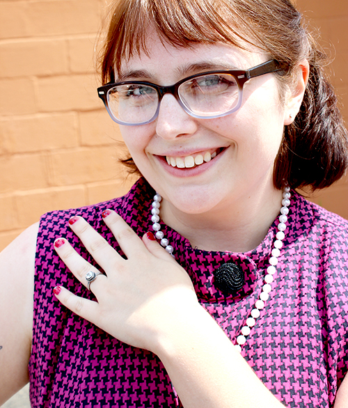 Aubin modeling her Nested White Topaz Engagement Ring Aubin modeling her Nested White Topaz Engagement Ring