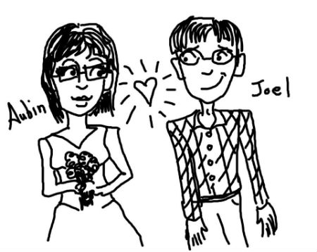 Aubin and Joel's wedding announcement drawing Aubin and Joel's wedding announcement drawing