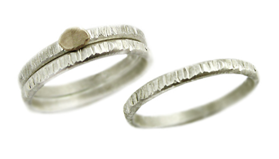 Delicate Silver Band with Gold Nugget set from Turtle Love Co.