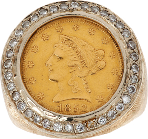 Elvis Presley's ring featuring a gold coin and diamonds