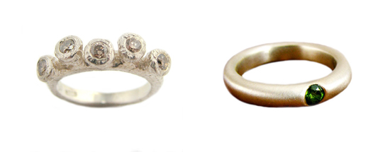 Dryad Five Chocolate Diamond Ring and Modern Green Tourmaline Ring