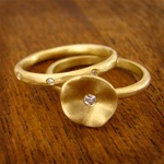 Water Lily Gold Diamond Engagement Ring Set