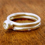 Delicate Nest Diamond Engagement Ring Set - Silver